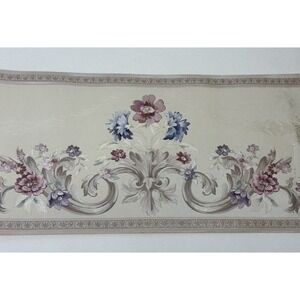 Vintage 90s Mirage Textured Gilded Pastel Floral Vinyl Border 5 Rolls NOS